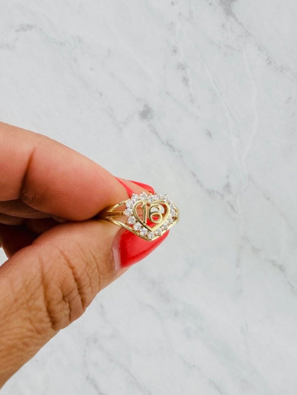 10K Solid Gold Heart Ring– Sweet 16 / Quinceañera Anillo oro